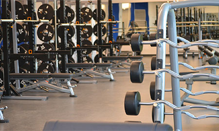 Weight room with free-weight stations