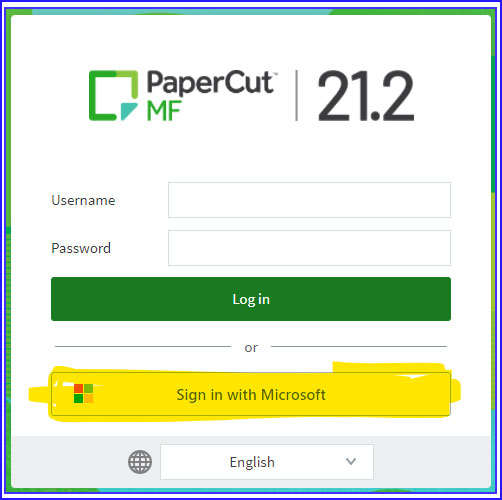 Log in screen for PaperCut