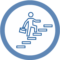 icon of person holding a briefecase climbing stairs