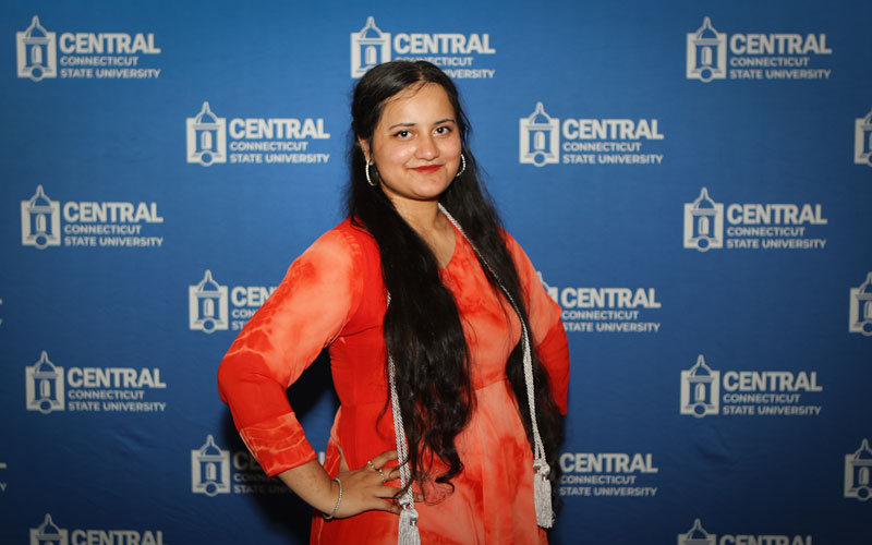 Areesha Waseem in front of Central Backdrop
