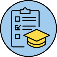 icon of graduation cap next to clipboard with a checklist