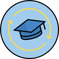icon of graduation cap with circular arrows around it