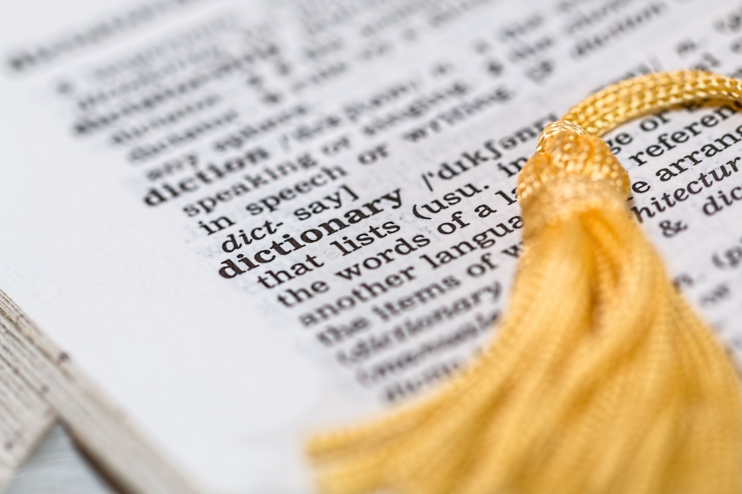 Close up of a page from a dictionary