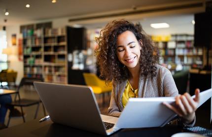 Student studying in library