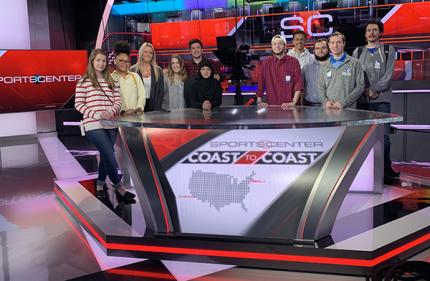 Students visiting ESPN studios