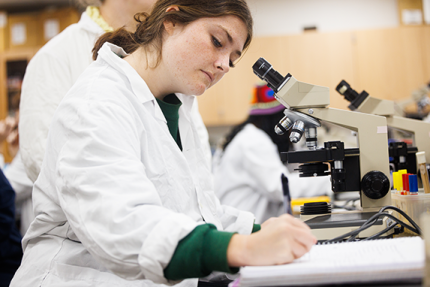 Biomolecular scientist recording notes