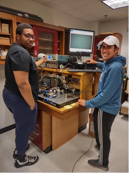 Two Students Conducting an experiment on Electro-optics