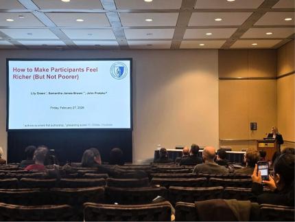 Flash Talk on How to Make Participants Feel Richer (But Not Poorer) by Lily Green, Samantha James-Brown, and John Protzko