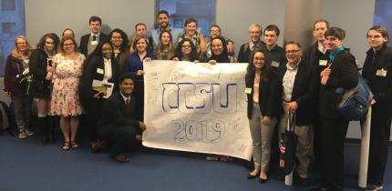 Group of students with handwritten "CCSU 2019" sign