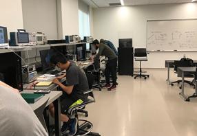 Student working in electronics lab