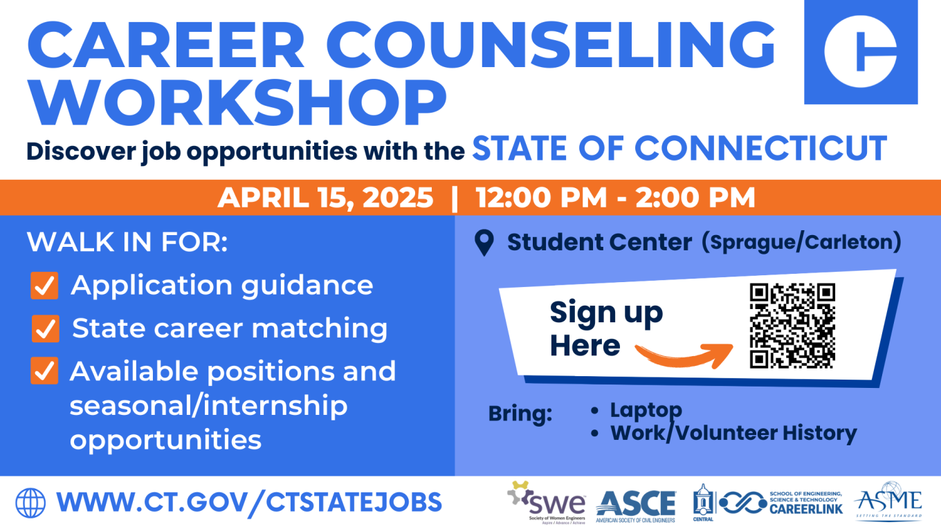 Career Counseling Workshop with the state of connecticut flyer