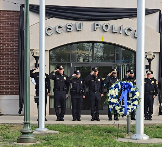 CCSU Police Department wreath-laying ceremony outside of the police department complex