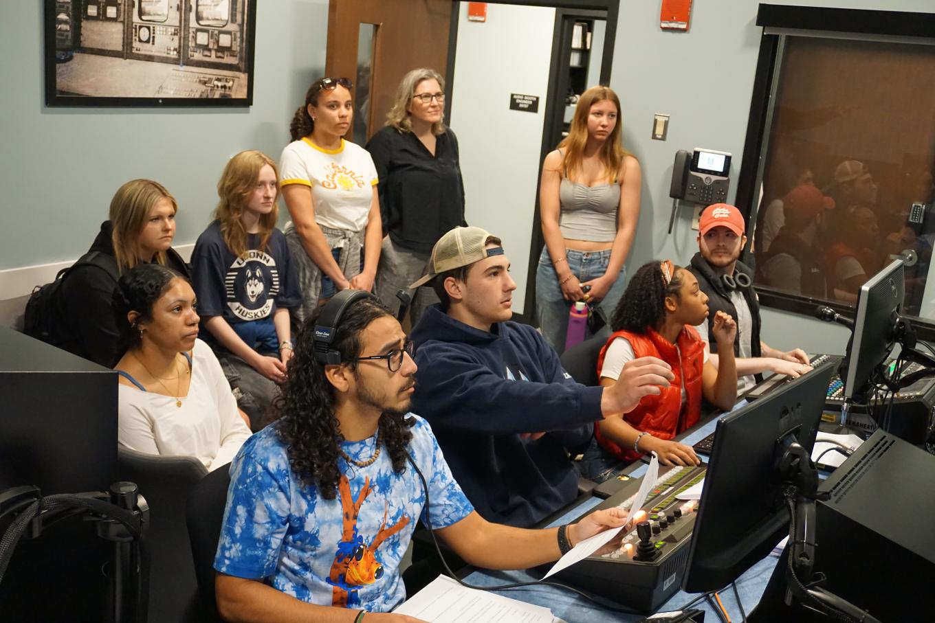 Granby High School students tour the Central Media Center studio