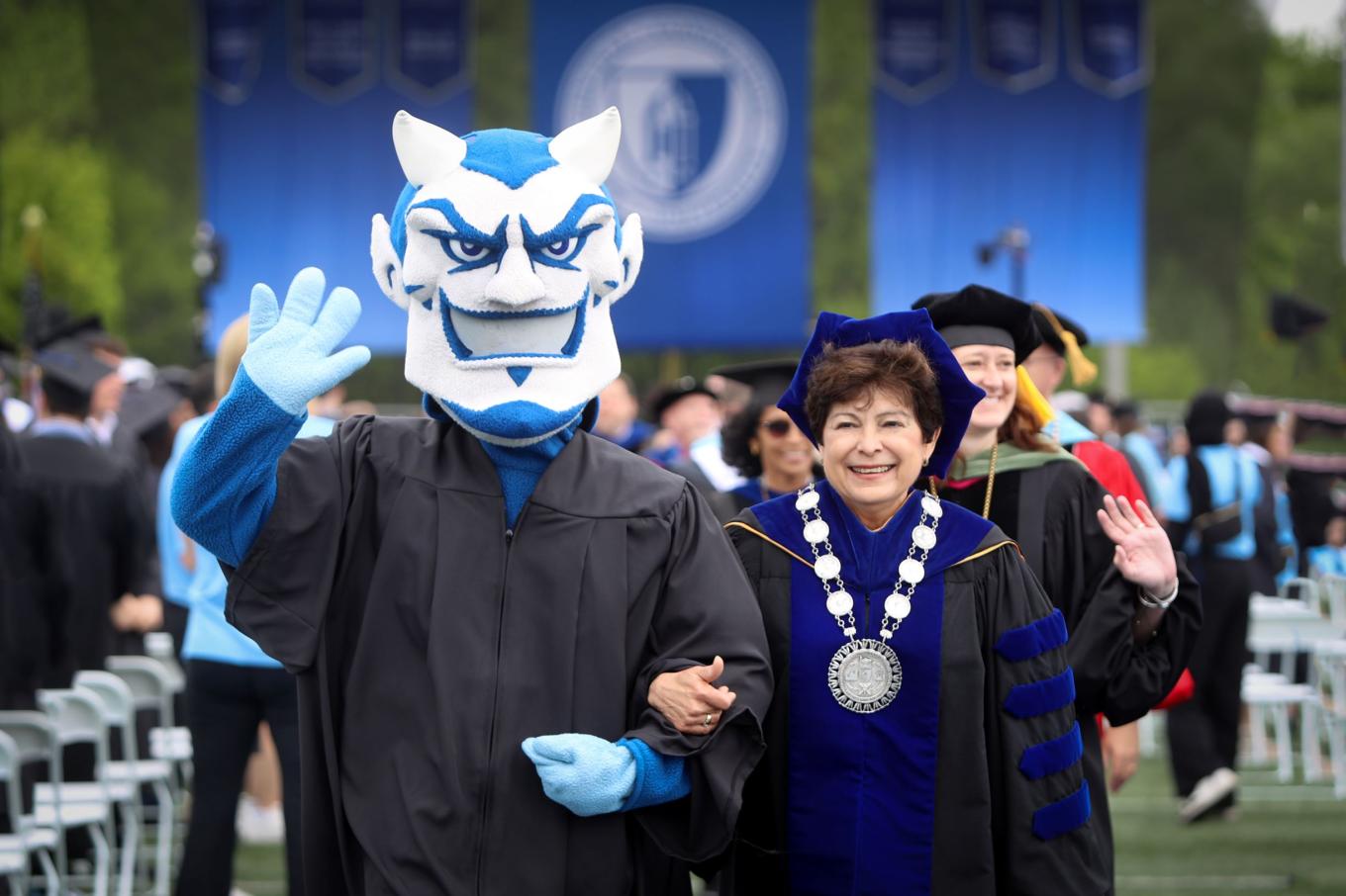 President Toro and Central mascot Kizer at commencement