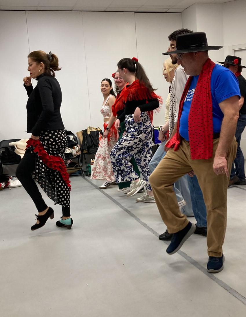 central students and faculty learning flamenco dancing in spain