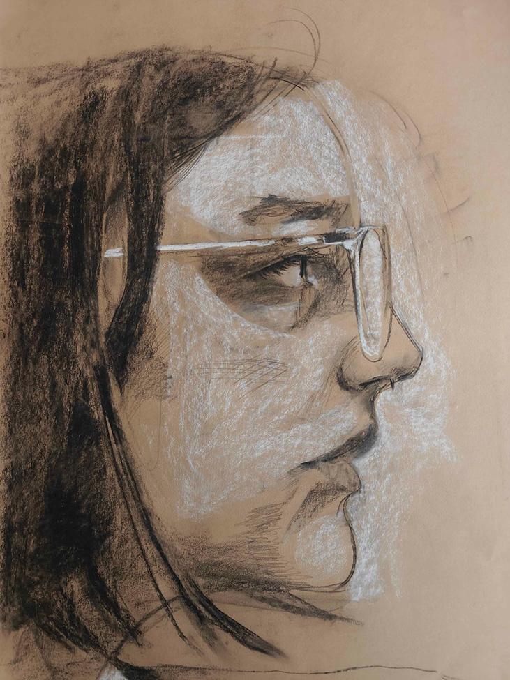 Isabella Lopez - Flashback, charcoal illustration, 30x32