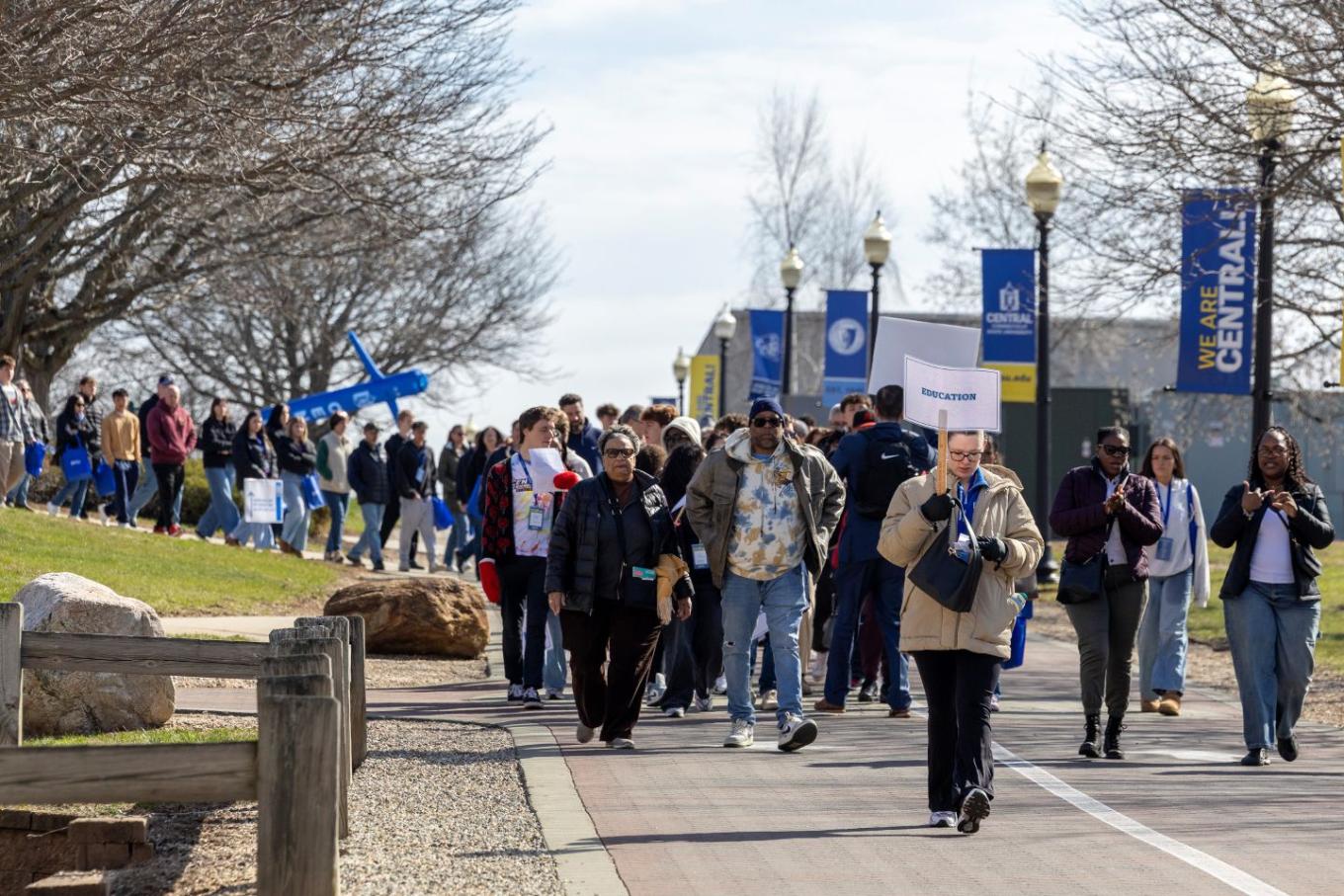 Guests take a tour of campus during Accepted Students Day on March 28.