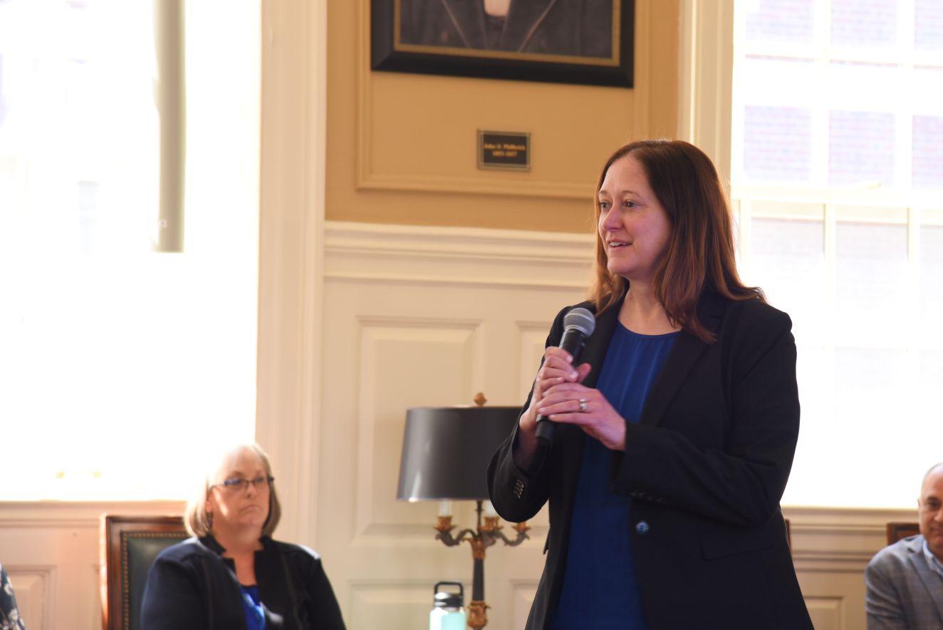 Provost Kim Kostelis presents her report on the Academic Programs task force.