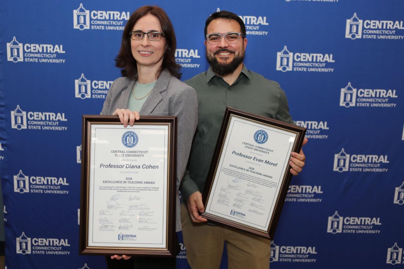 Dr. Diana Cohen (Political Science) won the full-time faculty award, and Evan Morel ’14 (Engineering) won the part-time faculty award.
