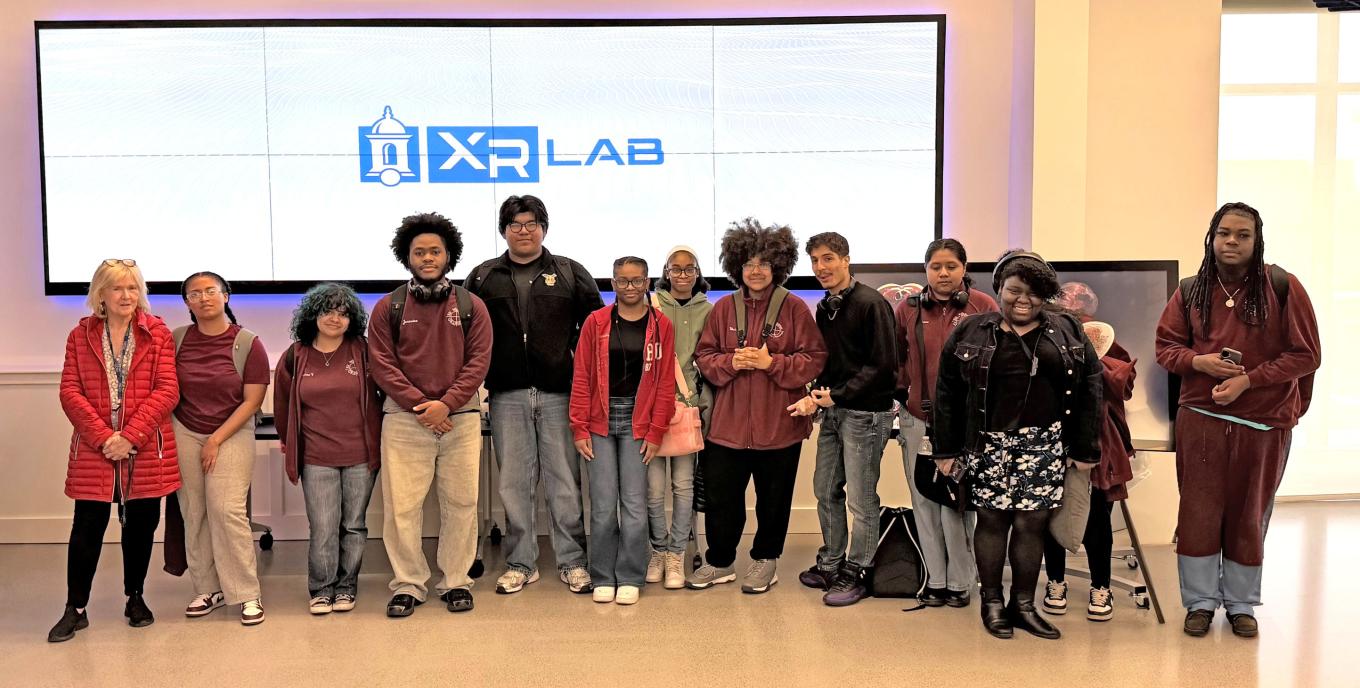 Students from Eli Whitney Technical High School are shown in the XR lab at Central
