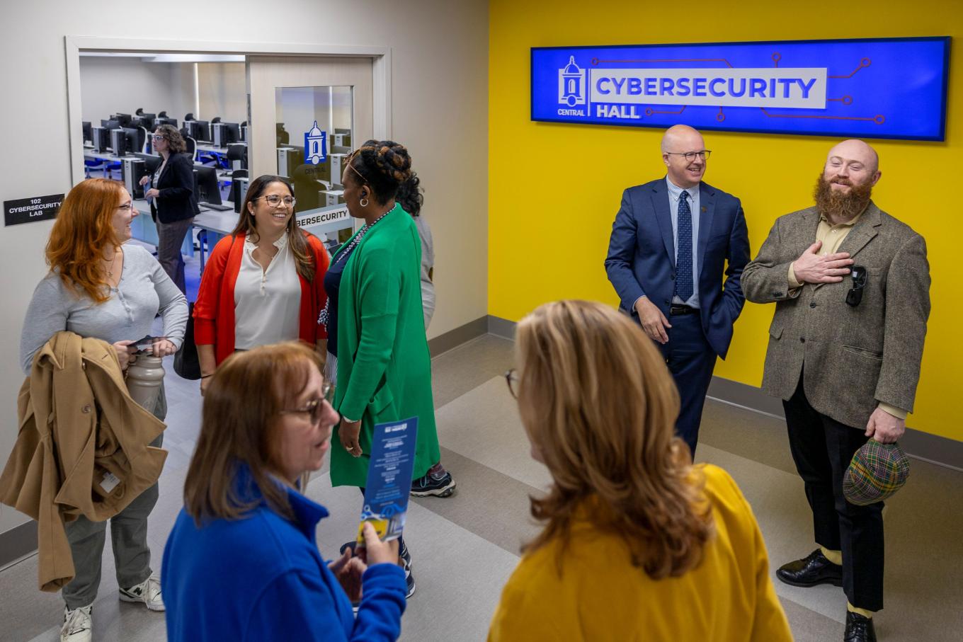 Faculty and staff tour the new Cybersecurity Hall at Central on Oct. 8. (Photo by John Henninger)