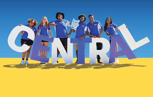 Students holding giant letters that spell Central