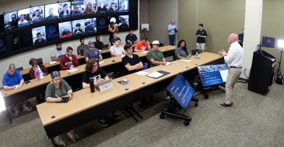 Dr. John Tully leads a lecture in Central's new Proscenium Hyflex 2.0 classroom.