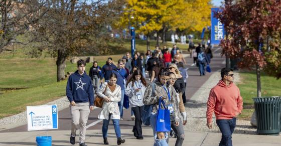 Tour group at fall open house on the Central campus.