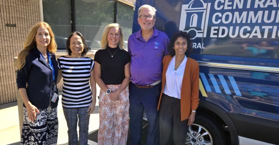 (From left) Associate Director of Leadership Giving Melody Avery; Dr. Helen Abadiano, interim associate dean of the College of Health and Rehabilitation Sciences; Dr. Lisa McMahon, Central Community Health Education Clinic coordinator; Dr. William Petit, president of the Petit Family Foundation; and Dr. Jayanthi Kandiah, dean of the College of Health and Rehabilitation Sciences.