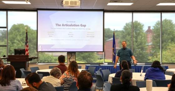 Participants listen to a speaker during Central Career Launch supervisor training in Memorial Hall.
