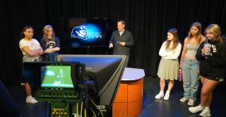 Granby High School students tour the Central Media Center studio