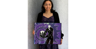Art student Dinamarie Pace with her painting "Painful Crown"