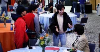 Students chat with President Toro at the annual First-Gen Celebration at Central.