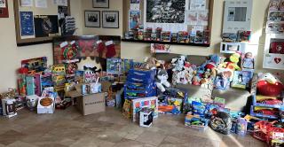 Donated toys fill the lobby of the Central Police Department