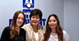 Alexia Strumi, Graphic Design Student Worker, Office of Marketing and Communications, President Zulma R. Toro, Emily Ramirez, Graphic Design Student Worker, Office of Marketing and Communications.