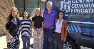 (From left) Associate Director of Leadership Giving Melody Avery; Dr. Helen Abadiano, interim associate dean of the College of Health and Rehabilitation Sciences; Dr. Lisa McMahon, Central Community Health Education Clinic coordinator; Dr. William Petit, president of the Petit Family Foundation; and Dr. Jayanthi Kandiah, dean of the College of Health and Rehabilitation Sciences.