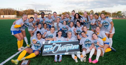 Central Women's soccer team posing for the 13th NEC Championship