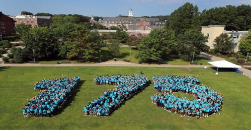 Students in 175 formation on Vance lawn