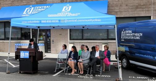 Presenters speaking at Central Health Clinic