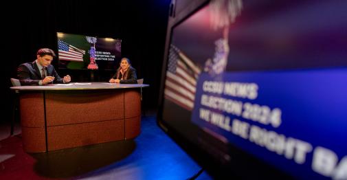 Students in TV studio