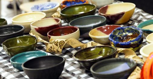 Ceramic bowls at Empty Bowls fundraiser.