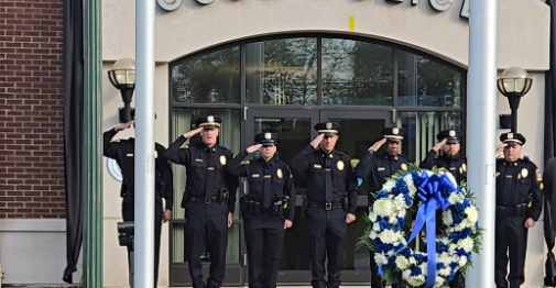 CCSU Police Department wreath-laying ceremony outside of the police department complex