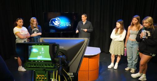 Granby High School students tour the Central Media Center studio