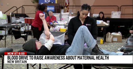 Screen shot of WTNH news coverage of the Maternal Health Blood Drive at Central