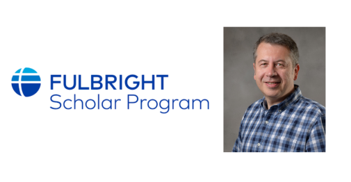 Fulbright US Scholar logo next to a portrait of Stan Kurkovsky