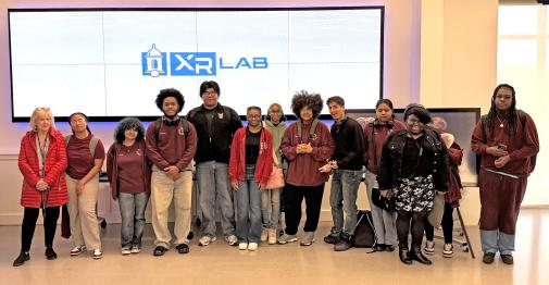 Students from Eli Whitney Technical High School are shown in the XR lab at Central