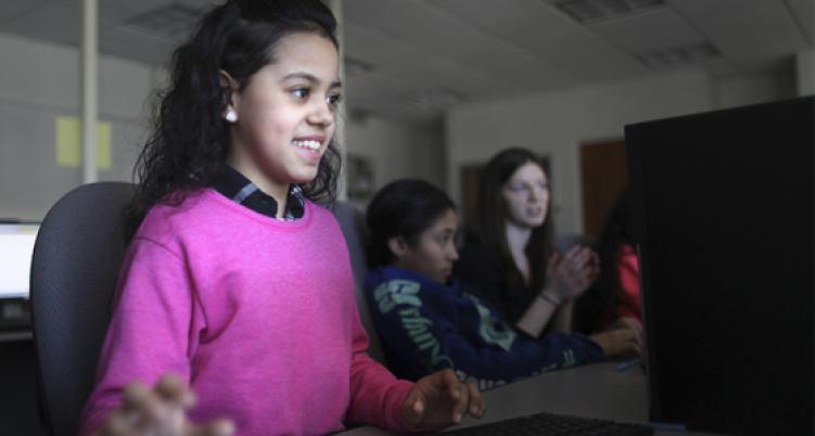 student working on computer