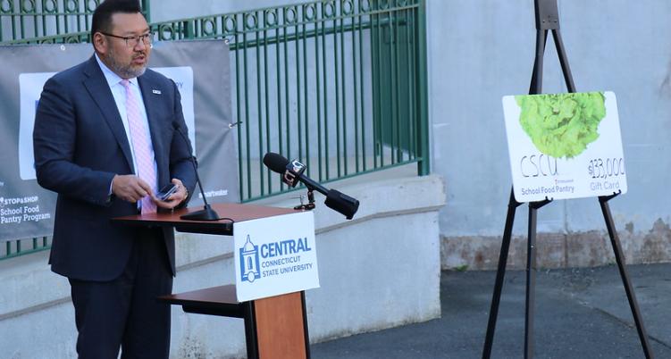 Dr. Cheng speaking at press conference